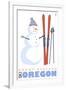 Mount Ashland, Oregon, Snowman with Skis-Lantern Press-Framed Art Print