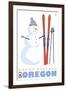 Mount Ashland, Oregon, Snowman with Skis-Lantern Press-Framed Art Print