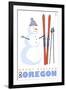 Mount Ashland, Oregon, Snowman with Skis-Lantern Press-Framed Art Print