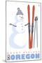 Mount Ashland, Oregon, Snowman with Skis-Lantern Press-Mounted Art Print