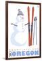 Mount Ashland, Oregon, Snowman with Skis-Lantern Press-Framed Art Print