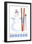 Mount Ashland, Oregon, Snowman with Skis-Lantern Press-Framed Art Print