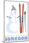 Mount Ashland, Oregon, Snowman with Skis-Lantern Press-Mounted Art Print