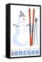 Mount Ashland, Oregon, Snowman with Skis-Lantern Press-Framed Stretched Canvas