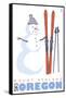Mount Ashland, Oregon, Snowman with Skis-Lantern Press-Framed Stretched Canvas