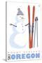 Mount Ashland, Oregon, Snowman with Skis-Lantern Press-Stretched Canvas