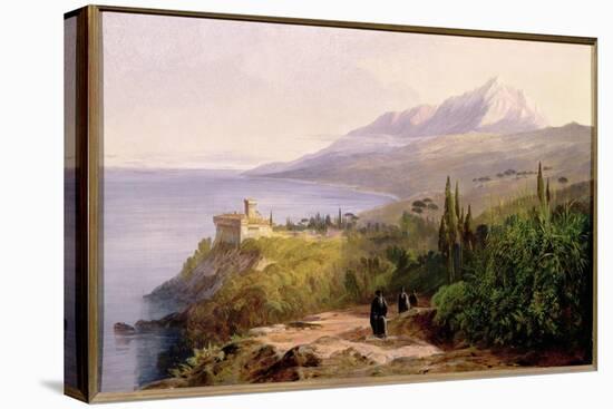 Mount Athos and the Monastery of Stavroniketes, 1857-Edward Lear-Stretched Canvas