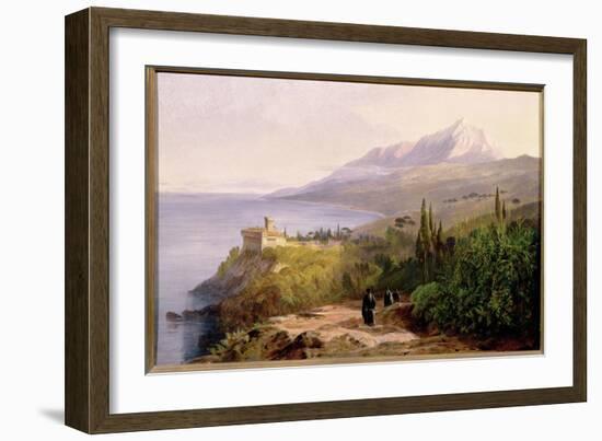 Mount Athos and the Monastery of Stavroniketes, 1857-Edward Lear-Framed Giclee Print