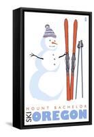 Mount Bachelor, Oregon, Snowman with Skis-Lantern Press-Framed Stretched Canvas