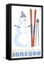 Mount Bachelor, Oregon, Snowman with Skis-Lantern Press-Framed Stretched Canvas