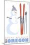 Mount Bachelor, Oregon, Snowman with Skis-Lantern Press-Mounted Art Print