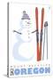 Mount Bachelor, Oregon, Snowman with Skis-Lantern Press-Stretched Canvas