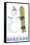 Mount Bachelor, Oregon, Snowman with Snowboard-Lantern Press-Framed Stretched Canvas