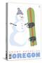 Mount Bachelor, Oregon, Snowman with Snowboard-Lantern Press-Stretched Canvas