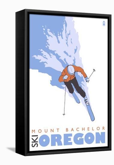 Mount Bachelor, Oregon, Stylized Skier-Lantern Press-Framed Stretched Canvas