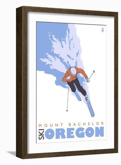Mount Bachelor, Oregon, Stylized Skier-Lantern Press-Framed Art Print