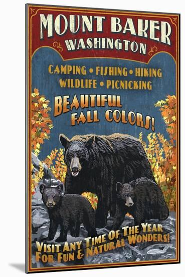 Mount Baker, Washington - Black Bears Vintage Sign-Lantern Press-Mounted Art Print