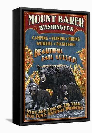 Mount Baker, Washington - Black Bears Vintage Sign-Lantern Press-Framed Stretched Canvas