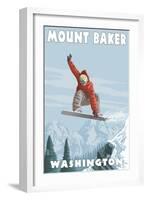 Mount Baker, Washington - Snowboarder Jumping-Lantern Press-Framed Art Print