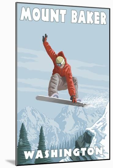 Mount Baker, Washington - Snowboarder Jumping-Lantern Press-Mounted Art Print