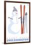 Mount Baker, Washington, Snowman with Skis-Lantern Press-Framed Art Print