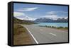 Mount Cook and Lake Pukaki with Empty Mount Cook Road, Mount Cook National Park, Canterbury Region-Stuart Black-Framed Stretched Canvas