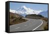 Mount Cook and Mount Cook Road with Rental Car, Mount Cook National Park, Canterbury Region-Stuart Black-Framed Stretched Canvas