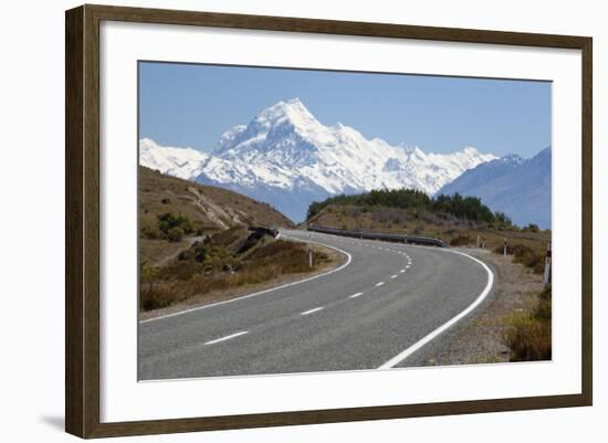 Mount Cook and Mount Cook Road with Rental Car, Mount Cook National Park, Canterbury Region-Stuart Black-Framed Photographic Print