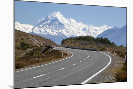 Mount Cook and Mount Cook Road with Rental Car, Mount Cook National Park, Canterbury Region-Stuart Black-Mounted Photographic Print