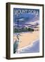 Mount Dora, Florida - Blue Heron and Beach-Lantern Press-Framed Art Print