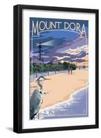 Mount Dora, Florida - Blue Heron and Beach-Lantern Press-Framed Art Print