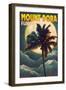 Mount Dora, Florida - Palm and Moon-Lantern Press-Framed Art Print