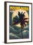 Mount Dora, Florida - Palm and Moon-Lantern Press-Framed Art Print