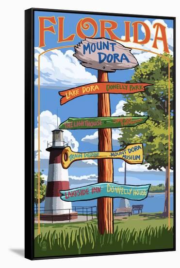 Mount Dora, Florida - Sign Destinations Version 2-Lantern Press-Framed Stretched Canvas