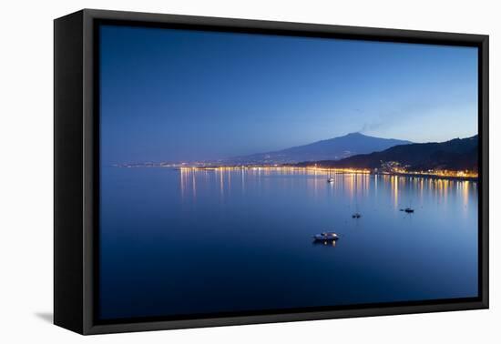 Mount Etna and Giardini Naxos at Dusk, Sicily, Italy, Mediterranean, Europe-John-Framed Stretched Canvas