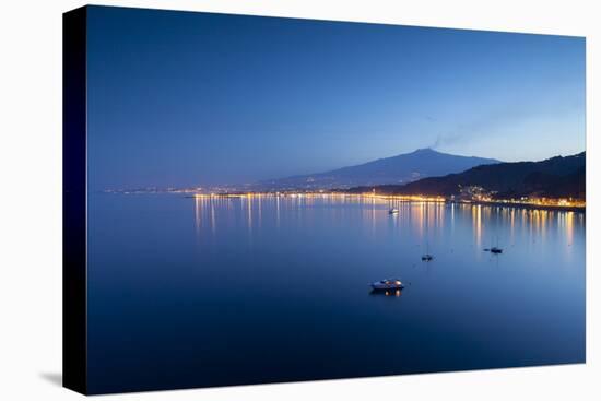 Mount Etna and Giardini Naxos at Dusk, Sicily, Italy, Mediterranean, Europe-John-Stretched Canvas