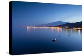 Mount Etna and Giardini Naxos at Dusk, Sicily, Italy, Mediterranean, Europe-John-Stretched Canvas