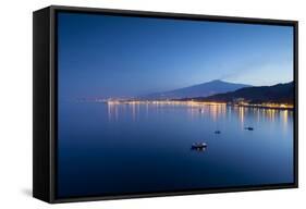 Mount Etna and Giardini Naxos at Dusk, Sicily, Italy, Mediterranean, Europe-John-Framed Stretched Canvas