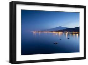 Mount Etna and Giardini Naxos at Dusk, Sicily, Italy, Mediterranean, Europe-John-Framed Photographic Print