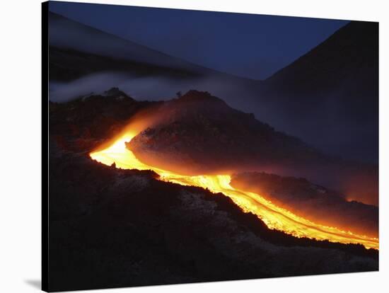 Mount Etna Lava Flow at Night, Sicily, Italy-null-Stretched Canvas