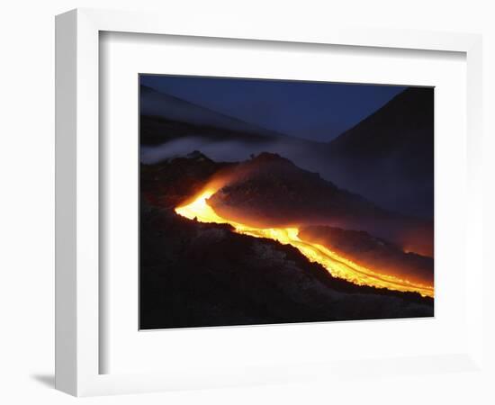 Mount Etna Lava Flow at Night, Sicily, Italy-null-Framed Photographic Print