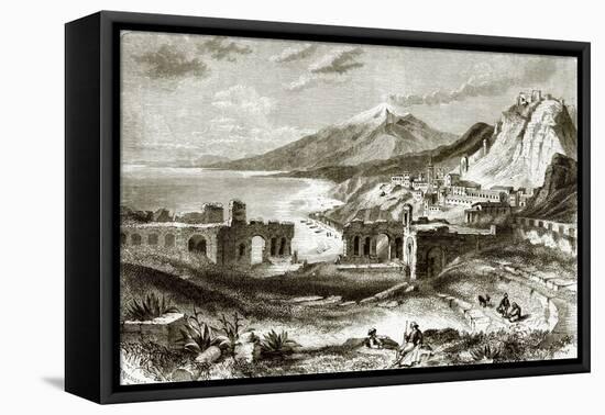 Mount Etna (Viewed from Taurominium), in Sicily-English-Framed Stretched Canvas
