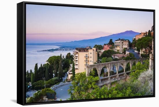 Mount Etna Volcano Rising Above Taormina at Sunrise-Matthew Williams-Ellis-Framed Stretched Canvas