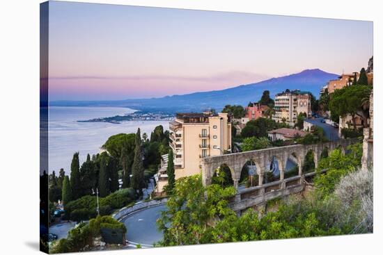 Mount Etna Volcano Rising Above Taormina at Sunrise-Matthew Williams-Ellis-Stretched Canvas