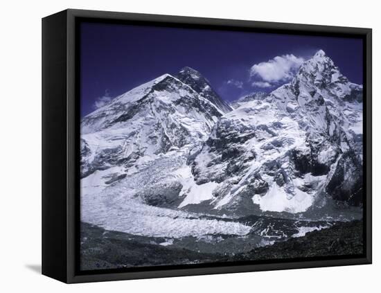 Mount Everest and Ama Dablam Seperated by a Glacier, Nepal-Michael Brown-Framed Stretched Canvas