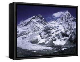 Mount Everest and Ama Dablam Seperated by a Glacier, Nepal-Michael Brown-Framed Stretched Canvas