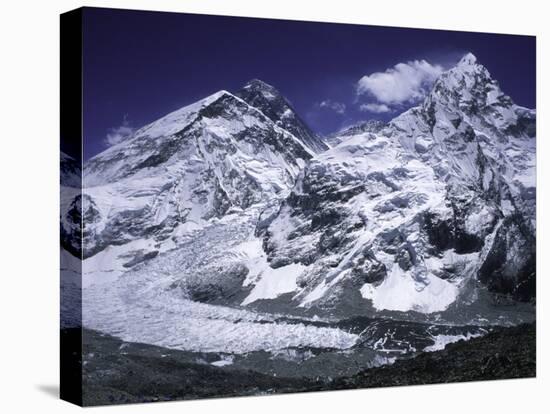 Mount Everest and Ama Dablam Seperated by a Glacier, Nepal-Michael Brown-Stretched Canvas