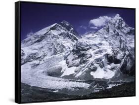 Mount Everest and Ama Dablam Seperated by a Glacier, Nepal-Michael Brown-Framed Stretched Canvas