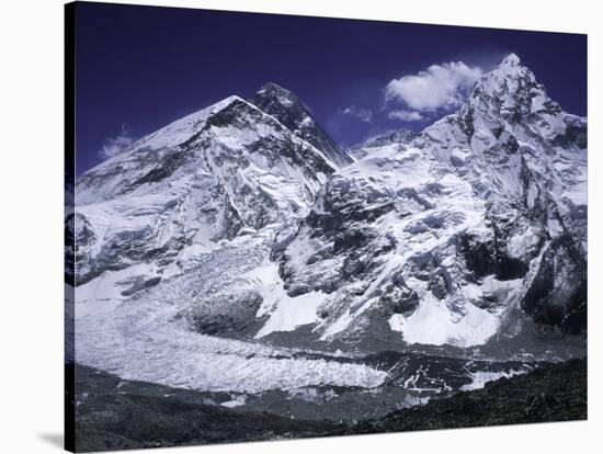 Mount Everest and Ama Dablam Seperated by a Glacier, Nepal-Michael Brown-Stretched Canvas