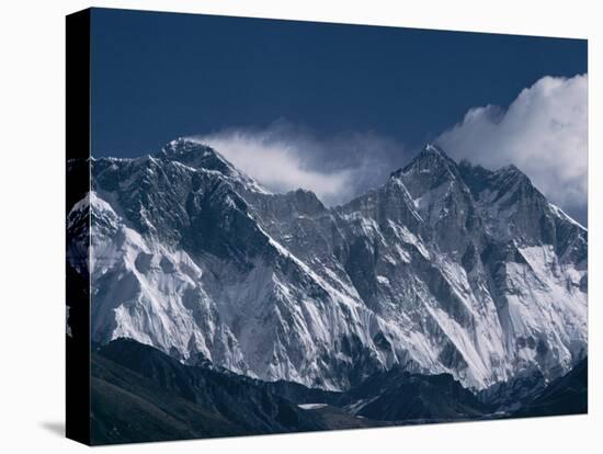 Mount Everest, Peak on the Left with Snow Plume, Seen Over Nuptse Ridge, Himalayas, Nepal-Tony Waltham-Stretched Canvas